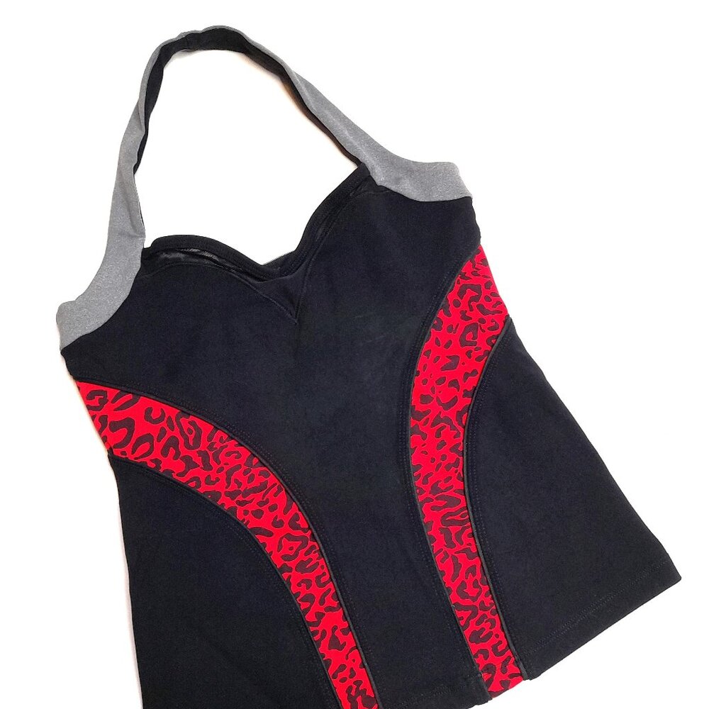 Sexy 2000s BEBE SPORT Red Cheetah Corset Halter Sport Top (Size Small)
